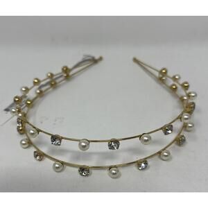 Jennifer Behr Double Row Pearl and Crystal Gold Headband